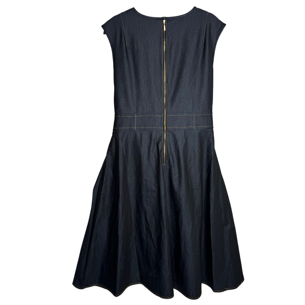 Calvin Klein Soft Jean A-Line Dress Exposed Back Zipper Attached Belt Size 16 - Picture 7 of 10